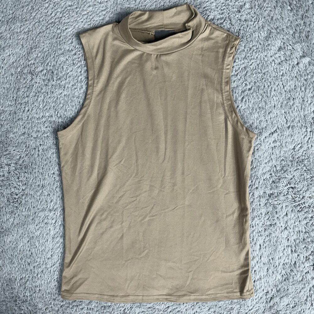 Olivia Rae Women's Mock Neck Tank Top S Tan Beige Nude Fitted Slim